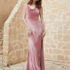 Demoiselles D'Honneur BABARONI | Robe Capot En Velours Longueur Au Sol Rose Poudre