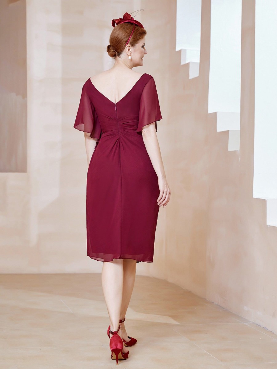 Mere BABARONI FR | Robe En Mousseline A Col En V Orne De Strass Bordeaux