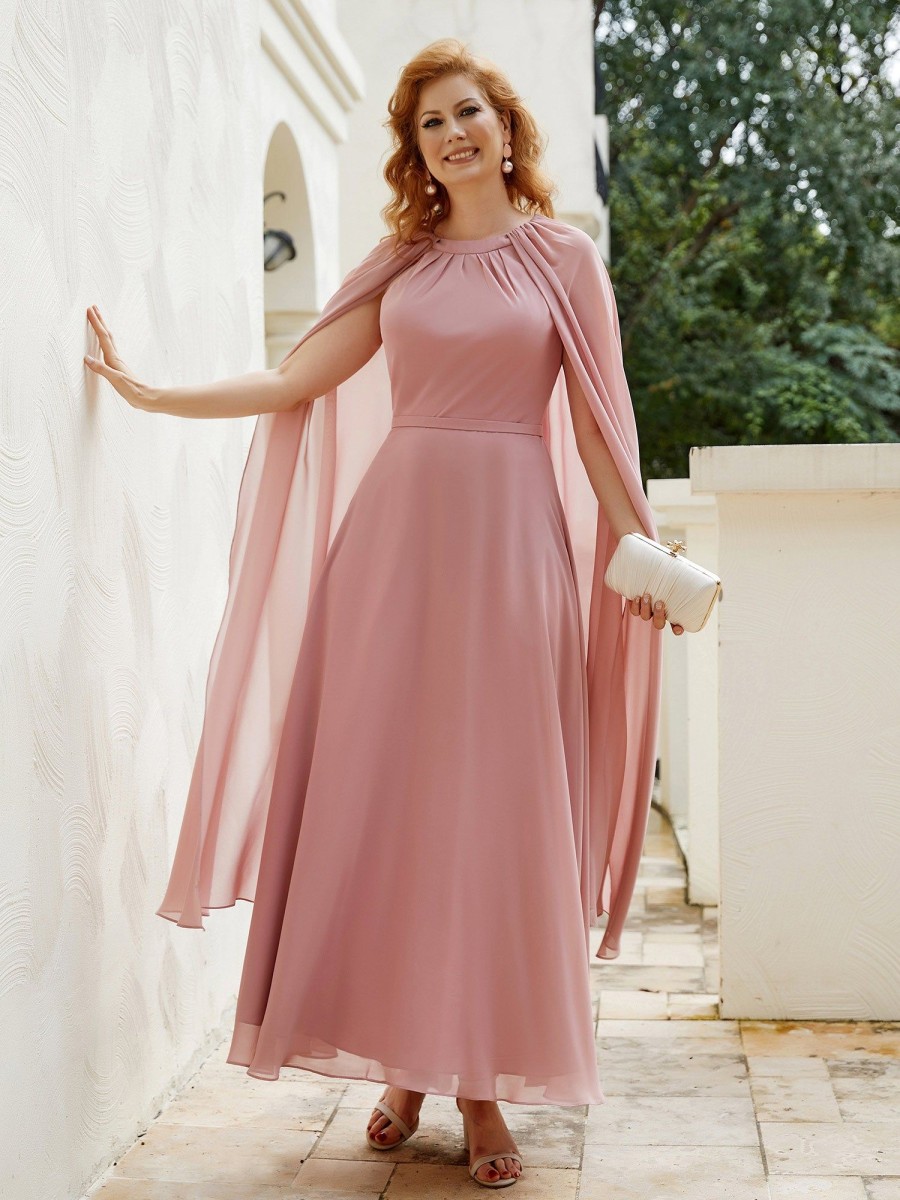 Mere BABARONI FR | Robe De A-Ligne A Col En Bijou Longueur De Mollet En Mousseline Rose Poudre