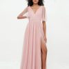 Demoiselles D'Honneur BABARONI | A-Ligne Col En V Robes Maxi En Tulle Avec Dos En V Profond Rose Poudre