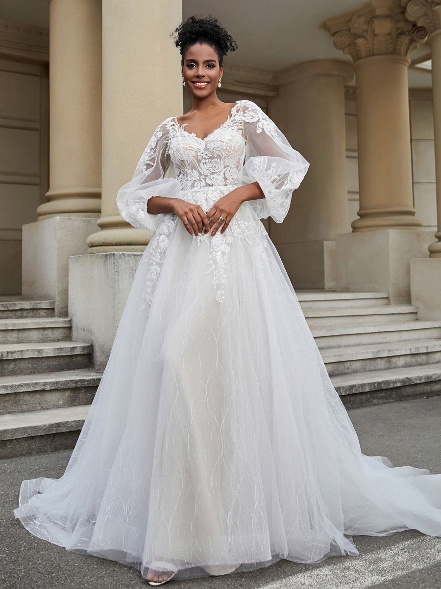 Robes De Mariee BABARONI | Robe De Mariee En Tulle A Dos Ouvert Avec Manches Longues As Picture