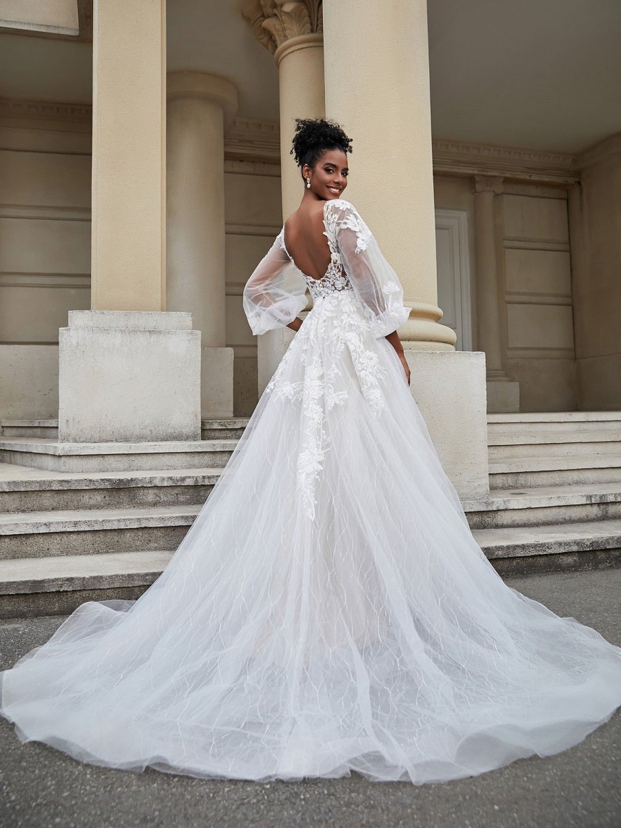 Robes De Mariee BABARONI | Robe De Mariee En Tulle A Dos Ouvert Avec Manches Longues As Picture