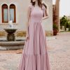 Demoiselles D'Honneur BABARONI | Robe Longueur Au Sol En Mousseline A Encolure Carree Rose Poudre