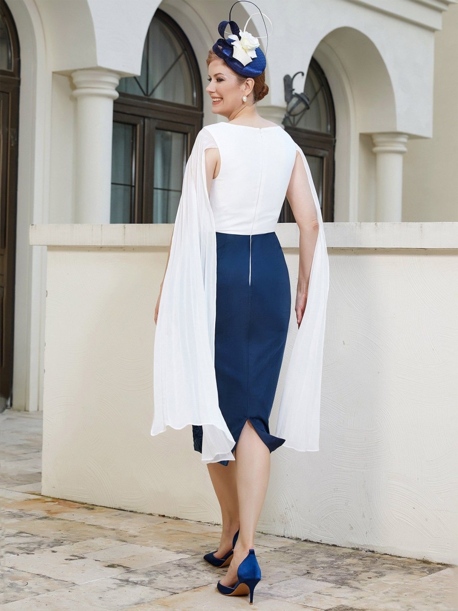 Mere BABARONI FR | Robe Appliquee Longueur De Mollet A Col En V Bleu Marine