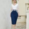 Mere BABARONI FR | Robe Fourreau A Col En V Appliquee Avec Manches Longues Bleu Marine