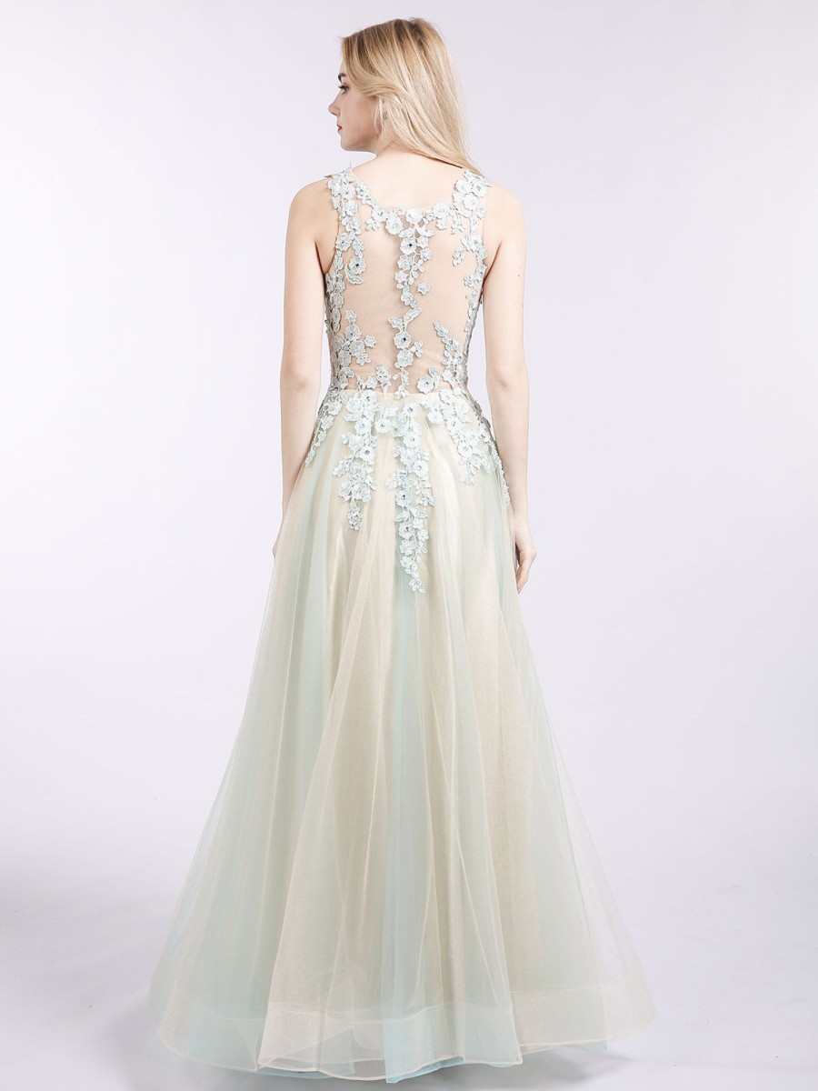 Robes De Soiree BABARONI | Col D'Illusion Deux Couleurs Tulle Robe Champagne