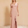 Demoiselles D'Honneur BABARONI | Robe Longue A Manches Flottantes Avec Fente Rose Poudre