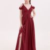 Demoiselles D'Honneur BABARONI | Profond Col En V Sexy Mousseline Robe Avec Fente Bordeaux