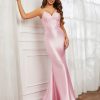 Robe De Bal BABARONI FR | Robe Appliquee Sirene Avec Bretelles Spaghetti A Col En V Rose Pale