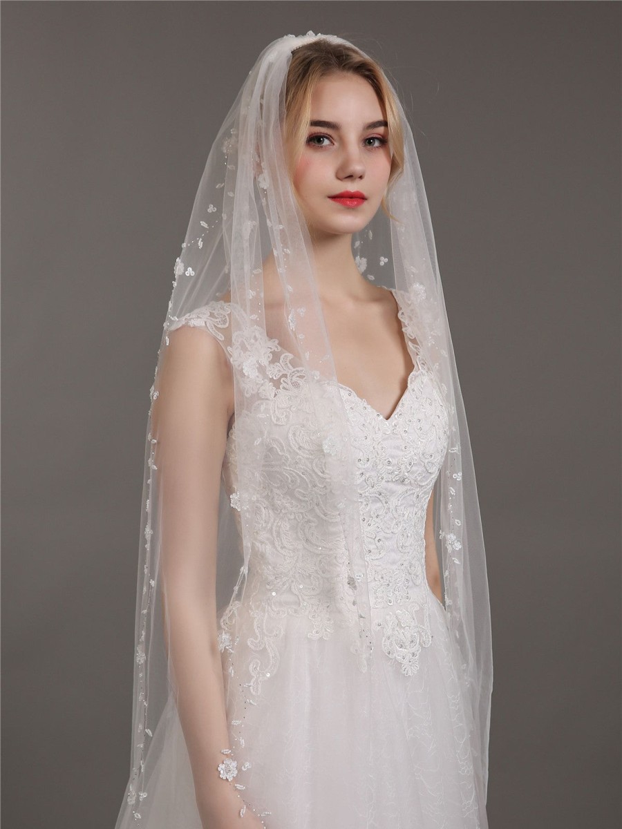 Accessories BABARONI | Voiles De Mariage En Tulle Avec Perle Ivoire Veil04