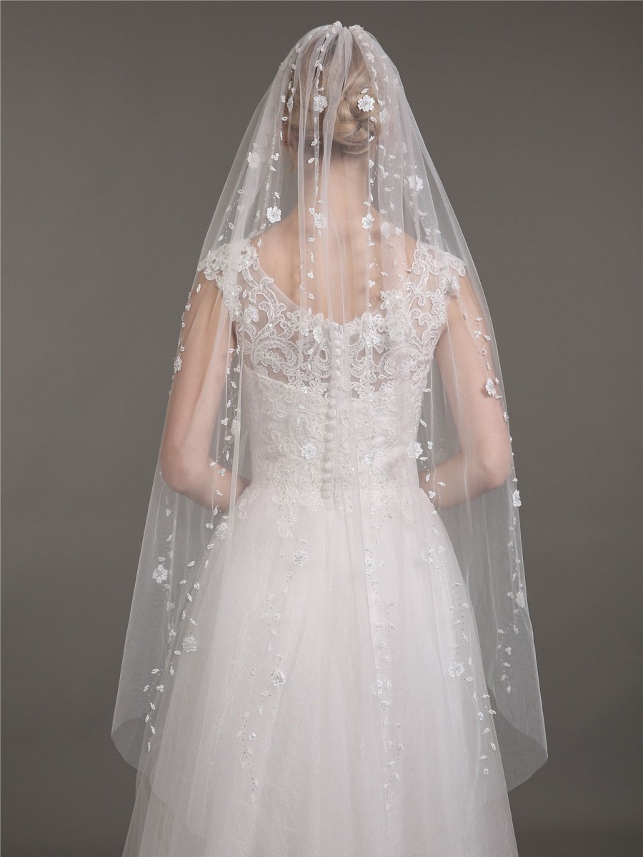 Accessories BABARONI | Voiles De Mariage En Tulle Avec Perle Ivoire Veil04