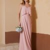 Demoiselles D'Honneur BABARONI FR | Robe De A-Ligne A Col En V En Mousseline Longueur Au Sol Rose Poudre