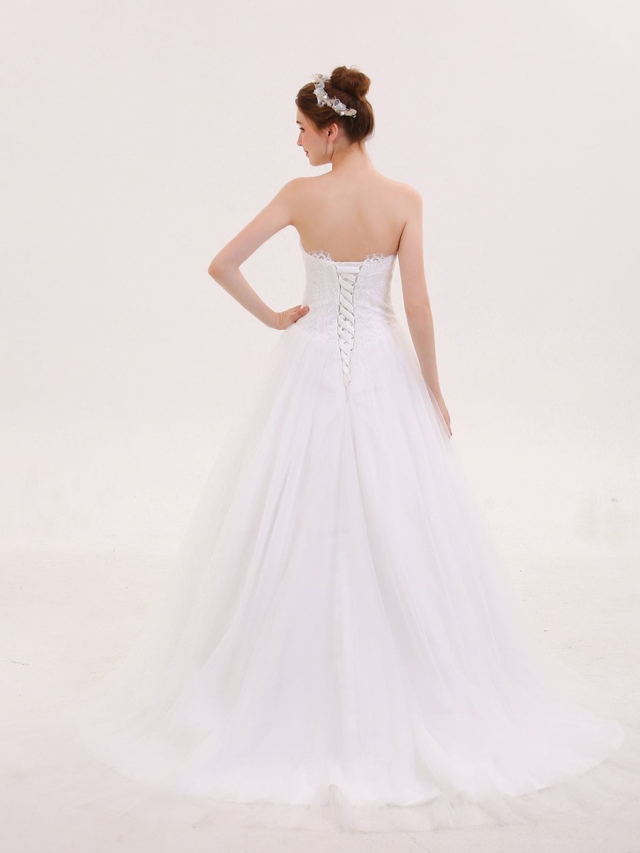 Robes De Mariee BABARONI | Robe De Mariee Tulle Avec Appliquee Sans Bretelles Blanc