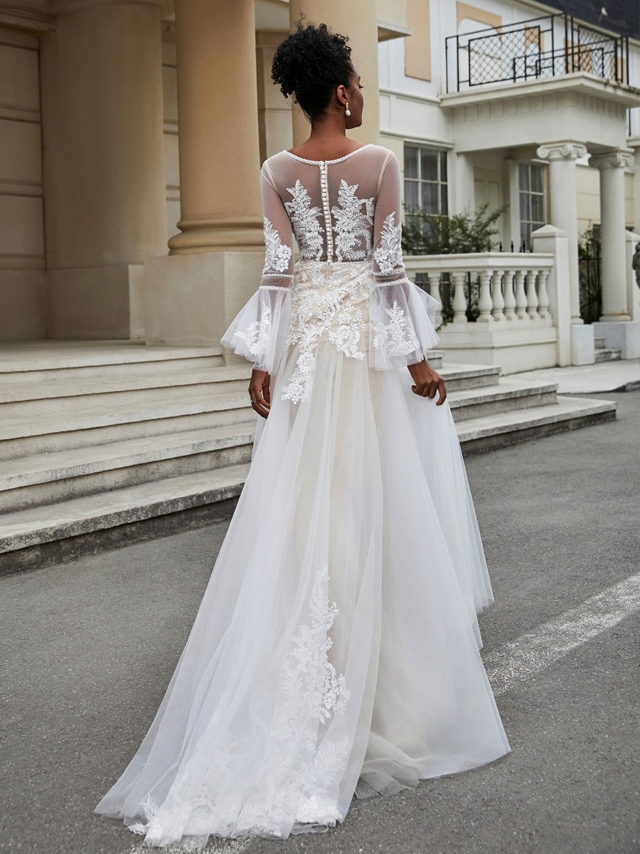 Robes De Mariee BABARONI | Robe De Mariee De A-Ligne En Dentelle Et Tulle A Col En V Ivoire