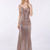 Robe De Bal BABARONI | Bretelle Spaghetti Paillettes Robe Avec Col En Coeur Or Metallique