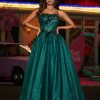 Robe De Bal BABARONI | Robe Appliquee Florale En Tulle A Bretelles Spaghetti Vert Fonce