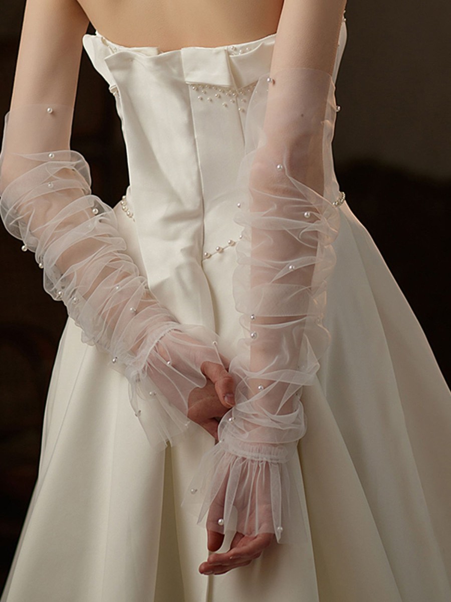 Accessories BABARONI FR | Gants De Mariage Sans Doigts En Tulle Perle