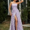 Robe De Bal BABARONI FR | Robe Florale A Encolure Carree Avec Traine Balayage Et Fente Lilas