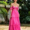 Robes De Soiree BABARONI | Robe Plissee En Tulle Longueur Au Sol A Manches Flottantes Azalee