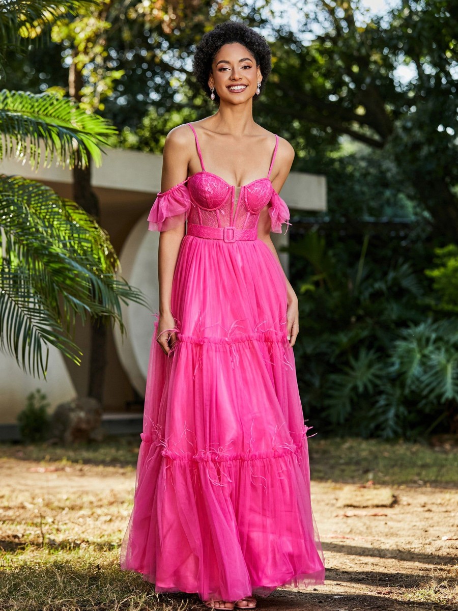 Robes De Soiree BABARONI | Robe Plissee En Tulle Longueur Au Sol A Manches Flottantes Azalee