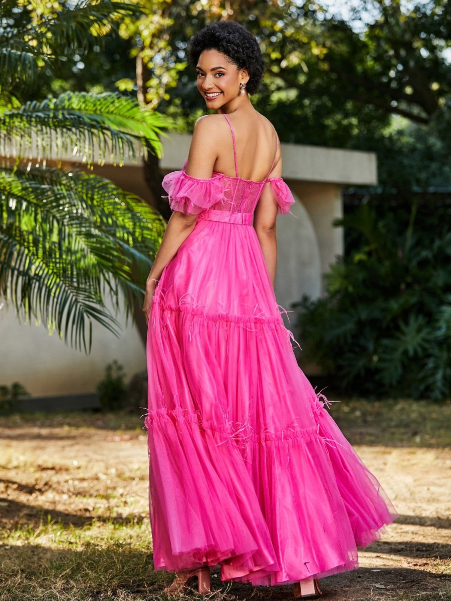 Robes De Soiree BABARONI | Robe Plissee En Tulle Longueur Au Sol A Manches Flottantes Azalee