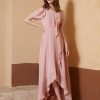 Demoiselles D'Honneur BABARONI FR | Robe Asymetrique De A-Ligne En Mousseline Rose Poudre