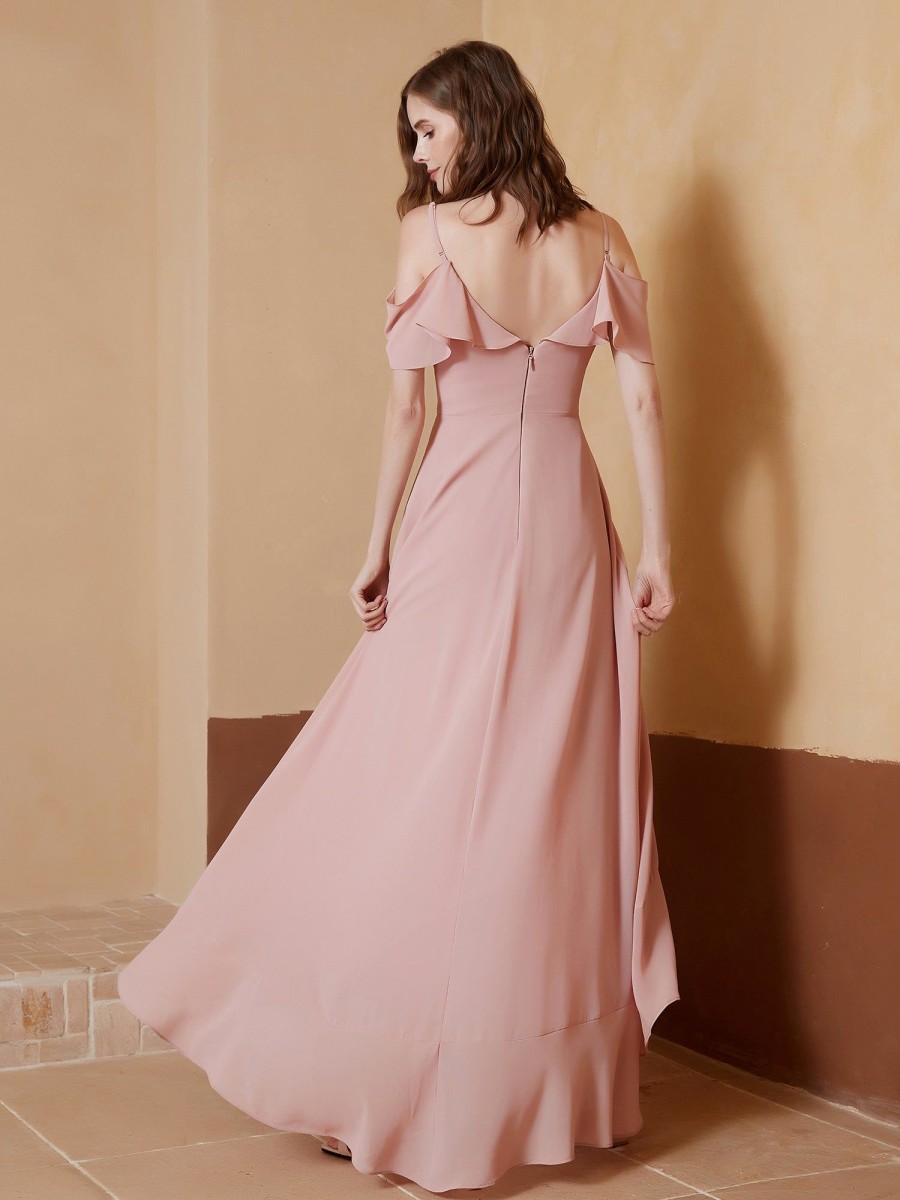 Demoiselles D'Honneur BABARONI FR | Robe Asymetrique De A-Ligne En Mousseline Rose Poudre