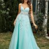 Robe De Bal BABARONI FR | Robe Avec Corsage Appliquee A Col En Coeur Et Traine Balayage Vert Menthe