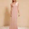 Demoiselles D'Honneur BABARONI FR | Maxi Robe Fourreau Sans Bretelles En Mousseline Avec Fente Rose Poudre