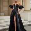 Robe De Bal BABARONI FR | Robe De Bal Classique A-Ligne En Satin A Col En Coeur Noir