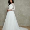 Robes De Mariee BABARONI | Robes De Mariee A Col En Illusion Corsage En Dentelle Avec Jupe En Tulle Ivoire