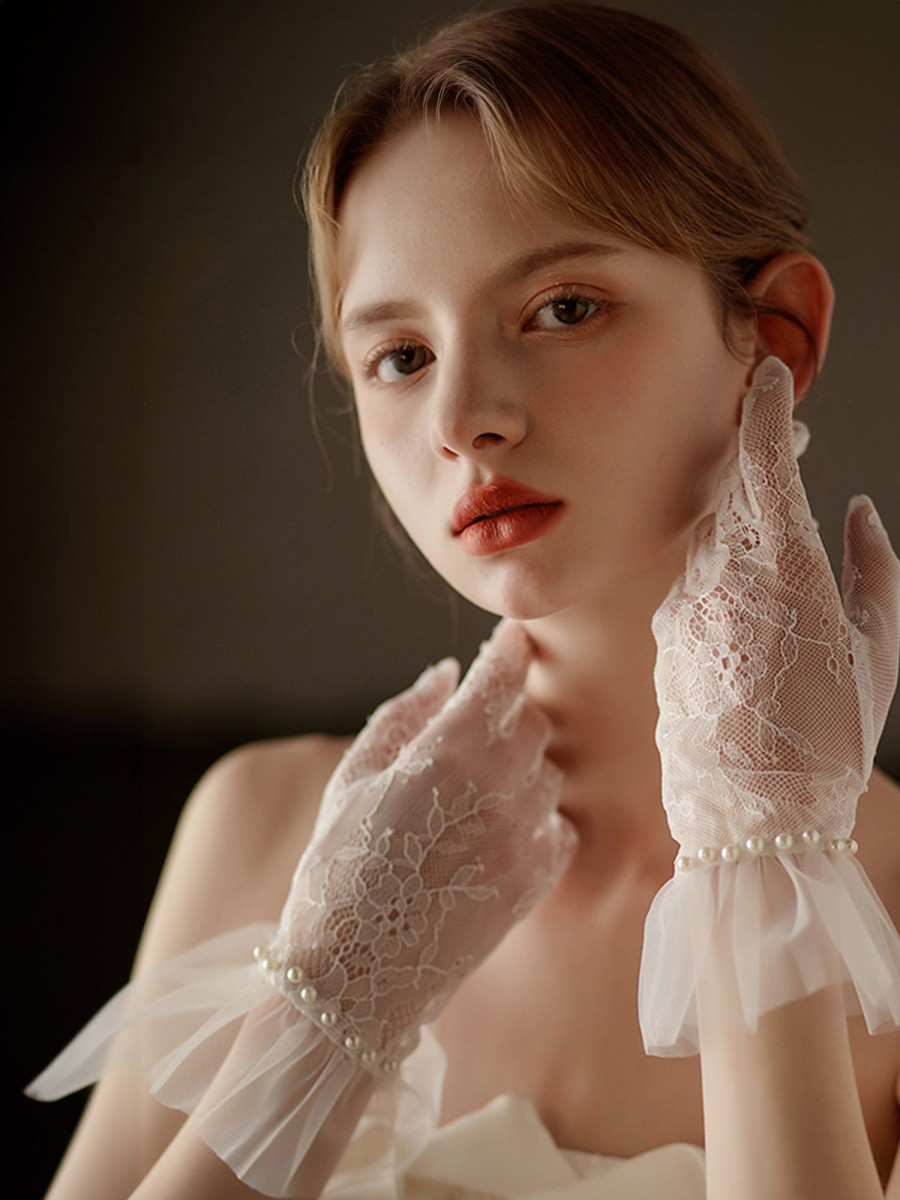 Accessories BABARONI FR | Gants De Mariage En Dentelle Et Tulle, Longueur Jusqu'Au Poignet